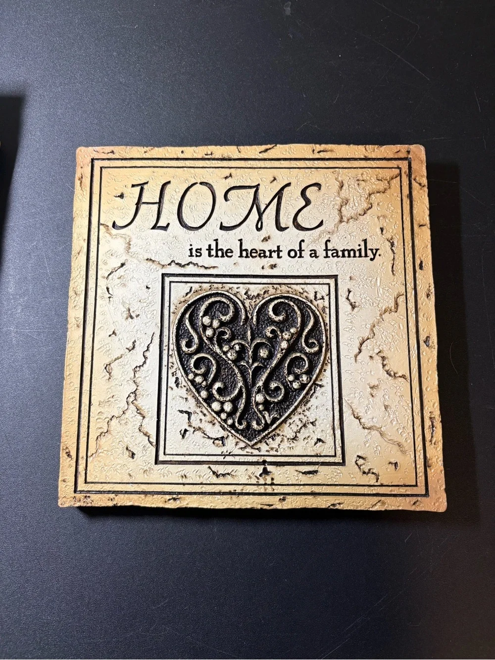 Decorative 'Home is the heart of a family' Wall Plaque - Cream & Black